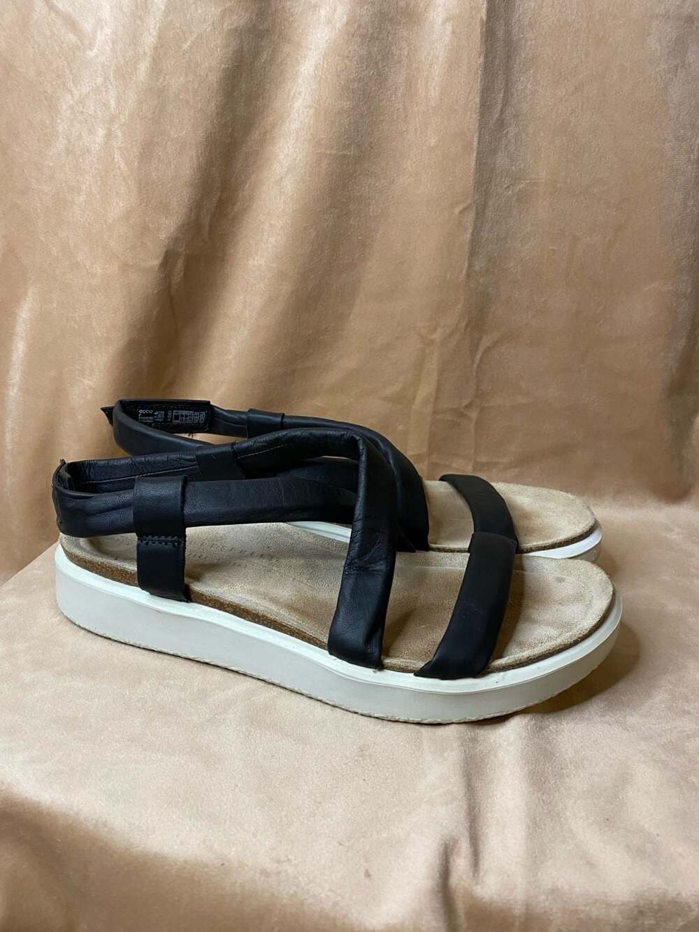 ECCO Corksphere Women's Criss-Cross Strap Sandal in Black Leather